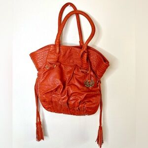 Marc Ecko Textured Red Orange Shoulder Bag Tassel Boho Hobo Purse